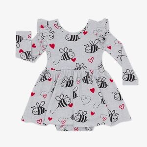 Little Sleepies Bee Mine Flutter Twirl Dress with Bodysuit